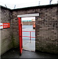 ST2995 : Red entrance gate to the Royal Mail Callers Office in Cwmbran town centre by Jaggery