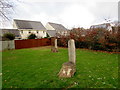 SO2316 : Two high-backed wooden seats on a green, Glangrwyney, Powys by Jaggery