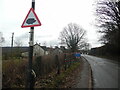 ST3796 : Hedgehog Crossing Sign near Llangybi by David Hillas