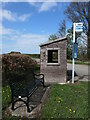 NT4567 : East Lothian Public Transport : Bench and bus-stop at Lempock Wells crossroads by Richard West