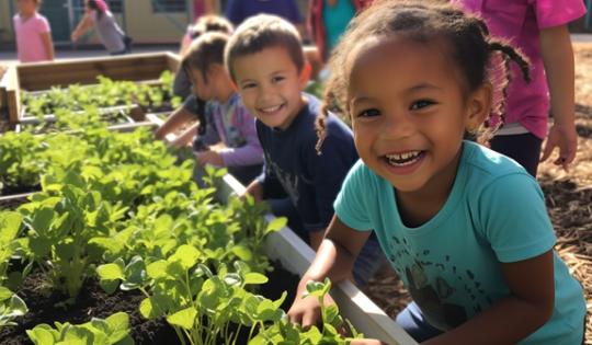 Children growing lettuce in the school garden