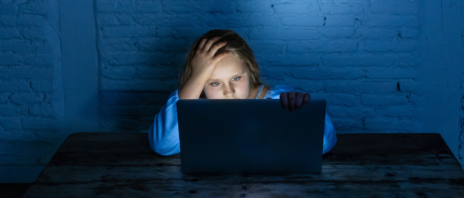 little girl looking at a computer screen