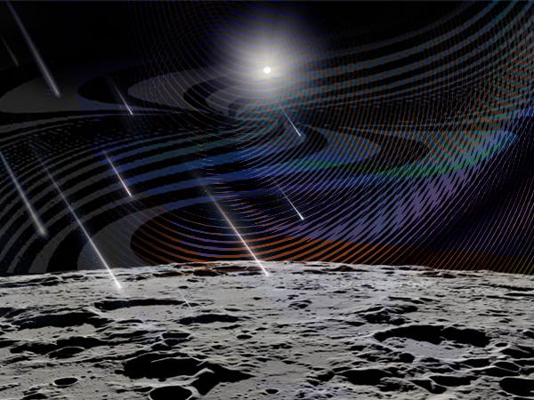 Render of the Moon's surface and the Sun