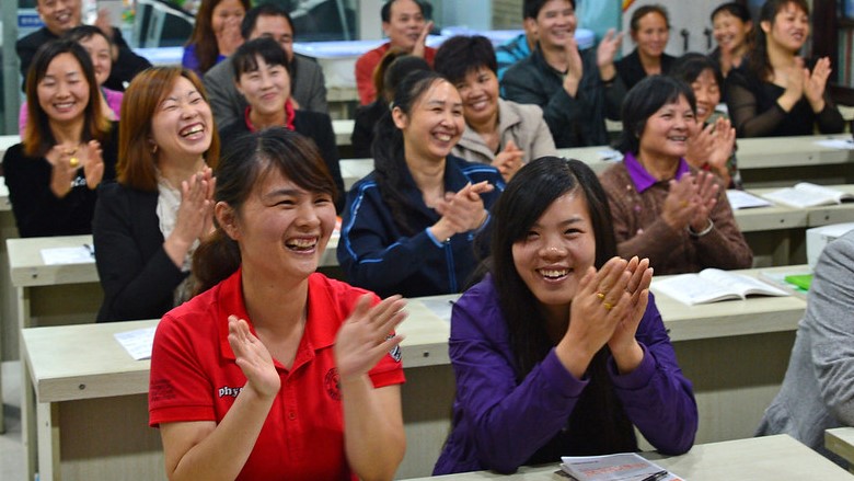 Rural migrants at skills training session in China