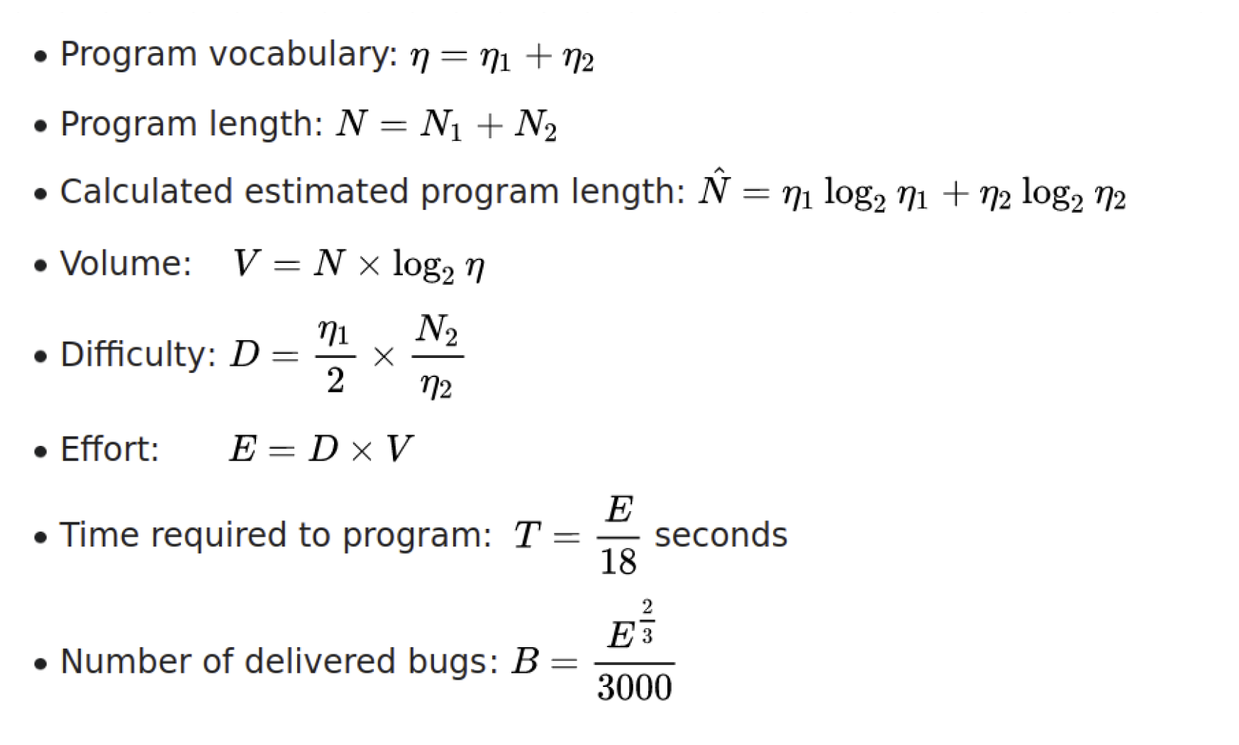 Halstead Complexity Metrics Equations