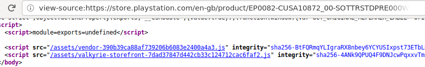 HTML source of Sony's PlayStation website.