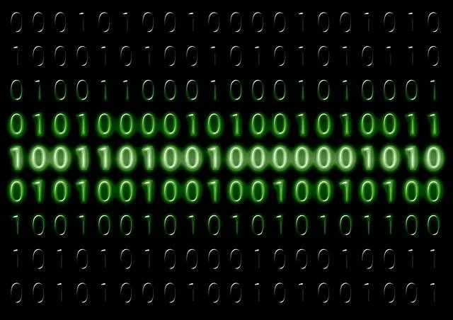 Binary code displayed on a screen.