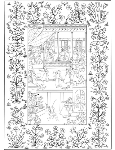 Printable Mughal Painting Coloring Page