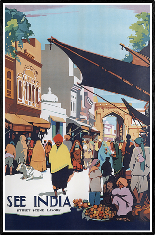 1935 'See India: Lahore Street Scene' Travel Poster