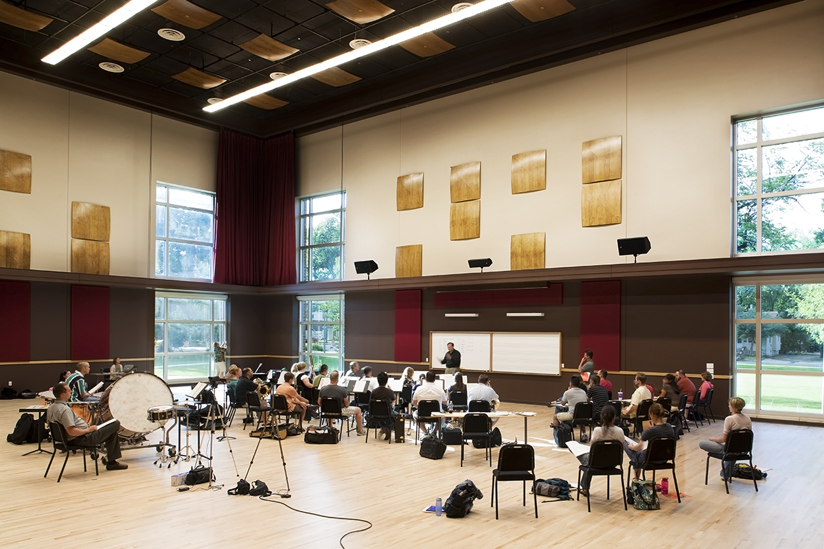 Students pictured rehearsing in Instrumental Rehearsal Hall