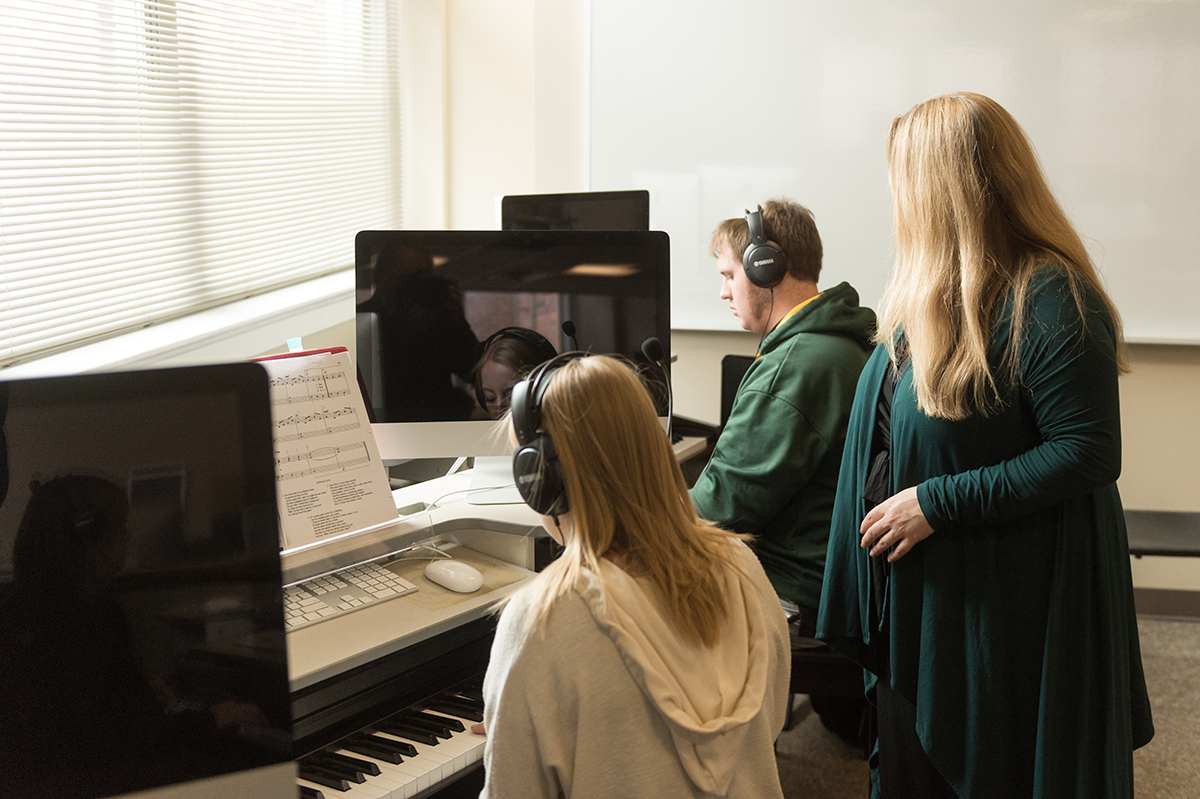 Students pictured working in the keyboard lab