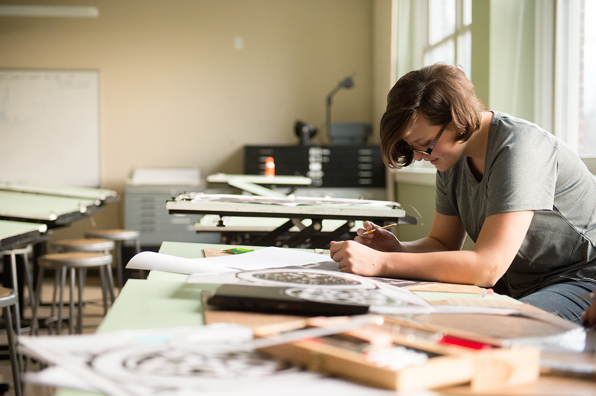 Student pictured working in the Design Lab