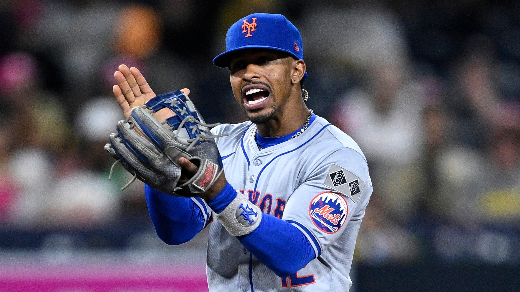 New York Mets shortstop Francisco Lindor (12) reacts during the ninth inning against the San Diego Padres at Petco Park. 