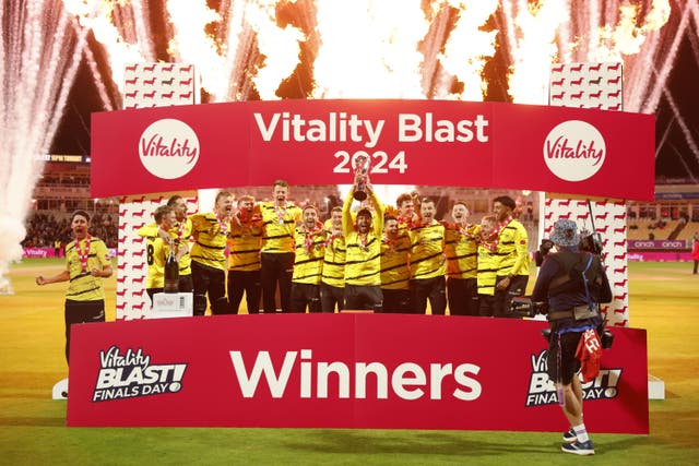 Gloucestershire celebrate winning the T20 Blast final (Nigel French/PA)