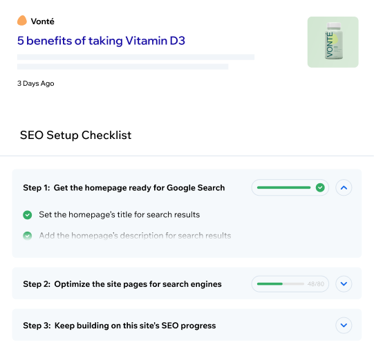 SEO setup checklist in a website creator