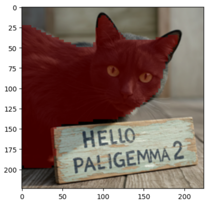 highlighted image of a cat looking at the camera behind a wooden sign that reads 'Hello PaliGemma 2' generated by ImageFX