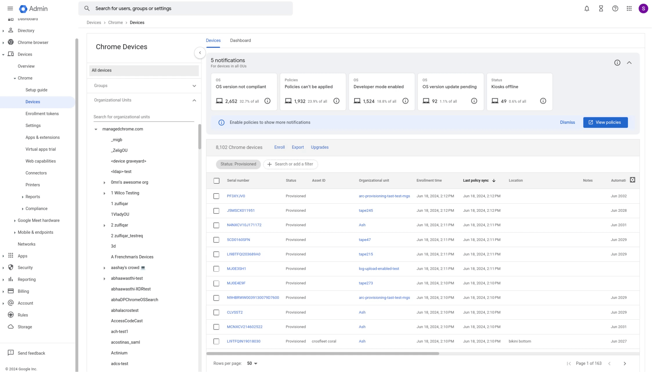 Gif of scrolling through pages in the device hub in Google admin console