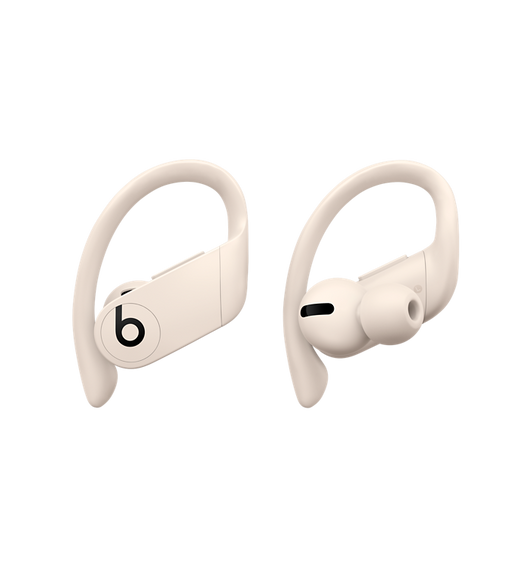Skutečně bezdrátová sluchátka Powerbeats Pro ve slonovinové s nastavitelnými háčky za uši a špunty v několika velikostech pro dlouhodobé pohodlí.