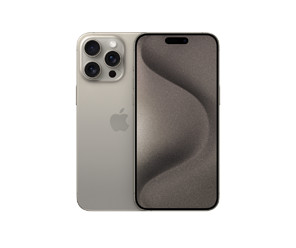iPhone 15 Pro Max, Natural Titanium finish, back, Pro camera system, iPhone 15 Pro Max, front, all screen design, Dynamic Island