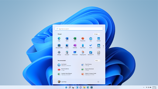 Một chiếc máy tính xách tay chạy Windows 11 với menu Bắt đầu được mở