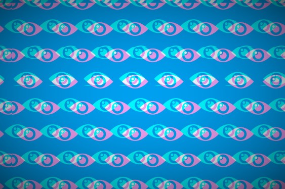 a collection of patterned illustrated eyes in blue and pink on a darker blue background