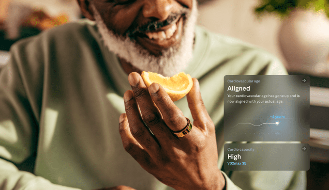 Man wearing Oura ring eating an orange slice