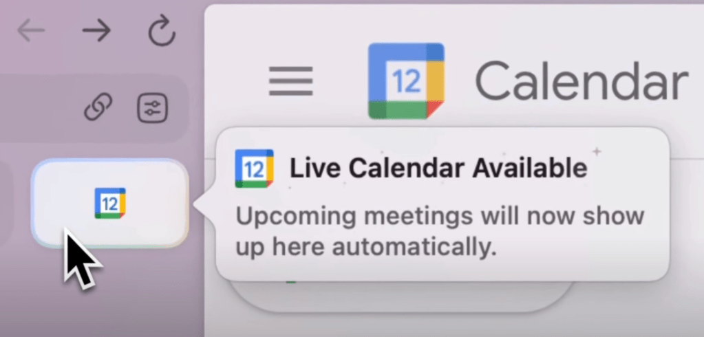 Arc now features a live calendar button to help you stay punctual for meetings