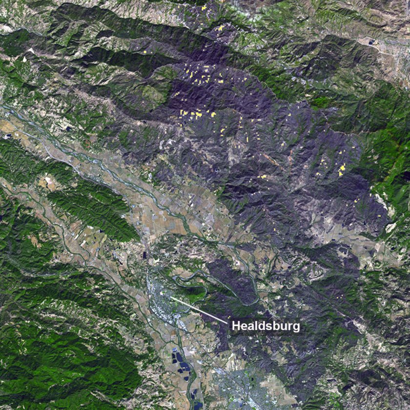 ASTER image of the Kincade Fire in California.