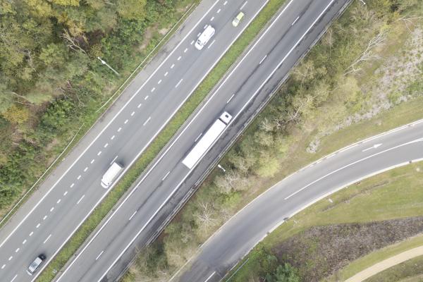 Aerial views of roads and railway tracks	