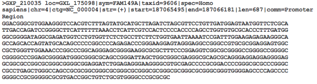 Promotorska regija FAM149A (FASTA format)