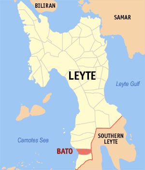 Mapa sa Leyte nga nagpakita kon asa nahimutang ang Bato