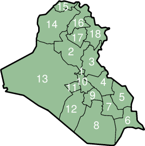 Nummereret kort over Iraks provinser