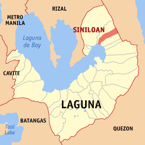 Mapa han Laguna nga nagpapakita kon hain nahimutang an Siniloan