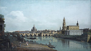 Dresden vom rechten Elbufer unterhalb der Augustusbrücke (Bernardo Bellotto)