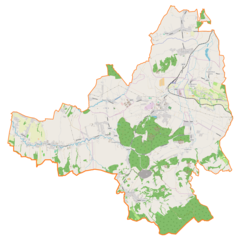 Mapa konturowa gminy Goleszów, po prawej nieco u góry znajduje się punkt z opisem „Kozakowice Górne”