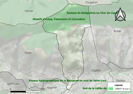 Carte des ZNIEFF de type 1 sur la commune.