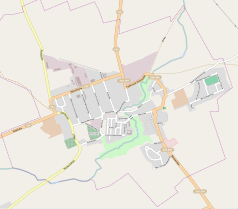 Mapa konturowa Reszla, blisko centrum na dole znajduje się punkt z opisem „Ratusz w Reszlu”