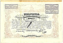 Namensaktie der HELVETIA Schweizerische Feuerversicherungsgesellschaft in St. Gallen über 5000 Franken, ausgegeben am 30. Juni 1862