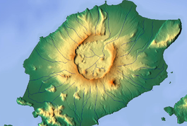 Esquerra: Caldera Okmok, nord d'Umnak. Dreta: sud d'Umnak.