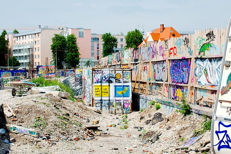 File:Colorful Graffiti Board Fence Munich.jpg