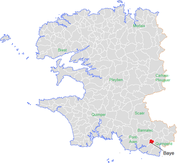 Carte représentant par des couleurs différentes l'emplacement d'une commune au sein de son département.