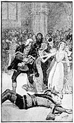 06 The bridegroom lay stone dead; the bride had fainted-Illustration by H. M. Paget (1856-1936) for The Black Arrow by RL Stevenson - courtesy of British Library.jpg