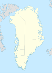 Mapa konturowa Grenlandii, na dole znajduje się punkt z opisem „Isortoq”