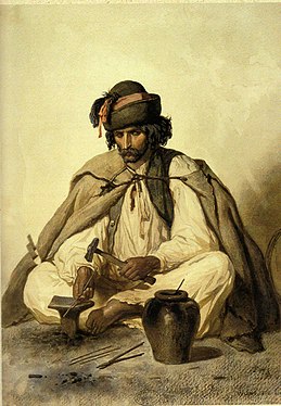 Romani blacksmith in the Matra mountains by Théodore Valério (1852)