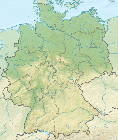 Mapa konturowa Niemiec, blisko górnej krawiędzi po prawej znajduje się punkt z opisem „Rugia”