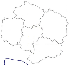 Mapa konturowa kraju Wysoczyna, po lewej nieco u góry znajduje się punkt z opisem „Hořepník”