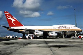 Qantas Boeing at Adelaide Airport, 1986