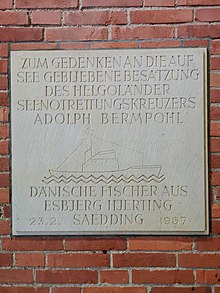 Gedenktafel in der St. Nicolaikirche (Turm) von Helgoland.