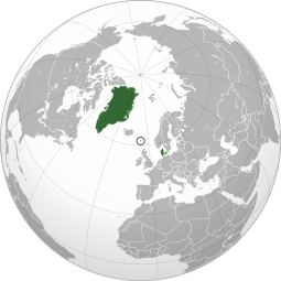 موقعیت دانمارک شامل گرینلند، جزایر فارو (داخل دایره) و دانمارک