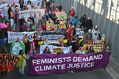 women at COP 23 demo in Bonn, 'Feminists demand climate justice', a photo, taken on 4 November 2017 in Germany